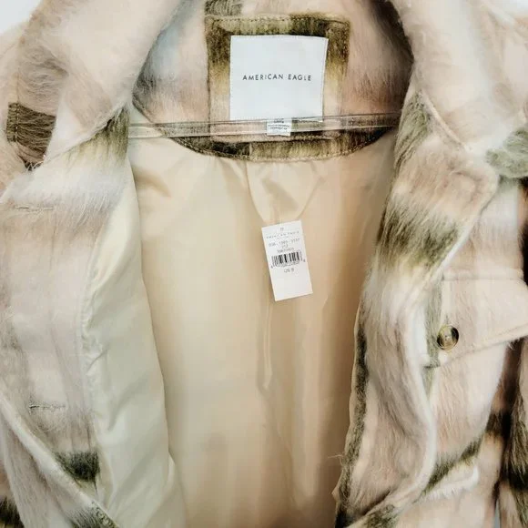 American Eagle Size Small Brushed Plaid Oversized Shacket Jacket Cream NWT $90 - Picture 11 of 16